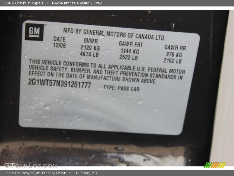 Mocha Bronze Metallic / Gray 2009 Chevrolet Impala LT