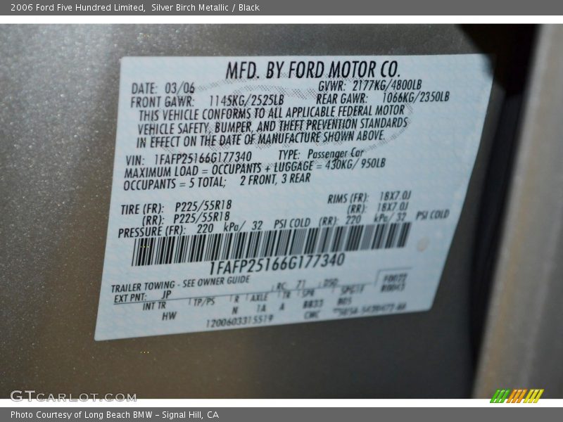 Silver Birch Metallic / Black 2006 Ford Five Hundred Limited