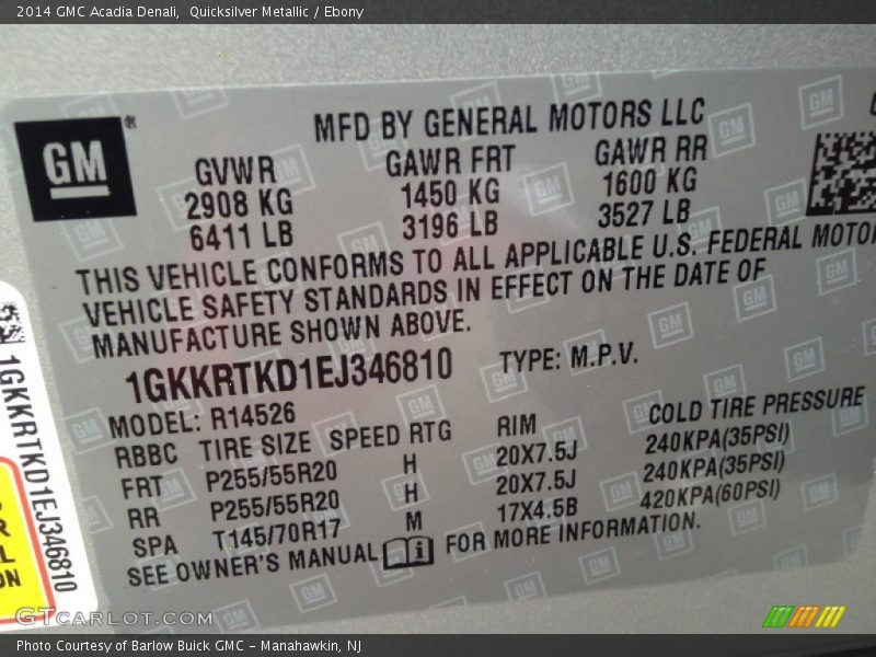 Quicksilver Metallic / Ebony 2014 GMC Acadia Denali