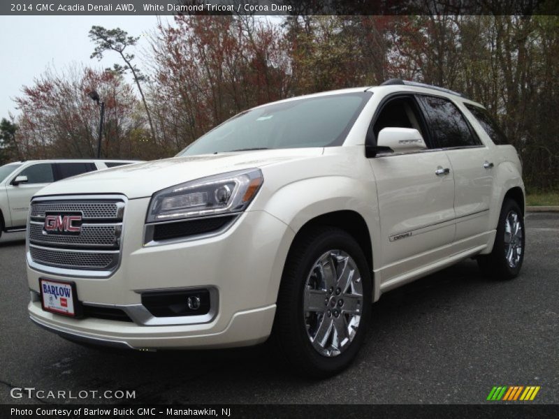 White Diamond Tricoat / Cocoa Dune 2014 GMC Acadia Denali AWD