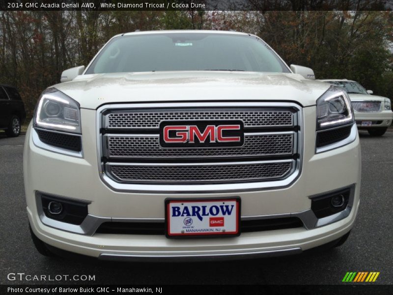 White Diamond Tricoat / Cocoa Dune 2014 GMC Acadia Denali AWD