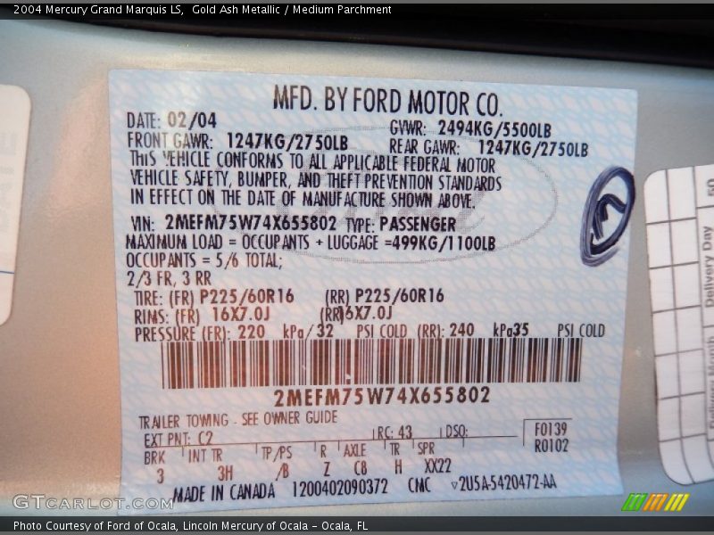 2004 Grand Marquis LS Gold Ash Metallic Color Code C2