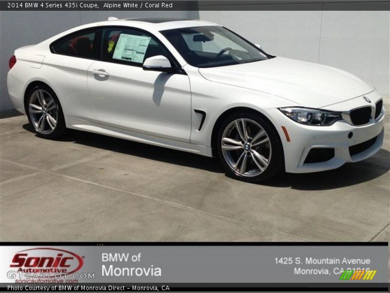 Alpine White / Coral Red 2014 BMW 4 Series 435i Coupe