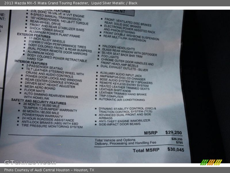 Liquid Silver Metallic / Black 2013 Mazda MX-5 Miata Grand Touring Roadster