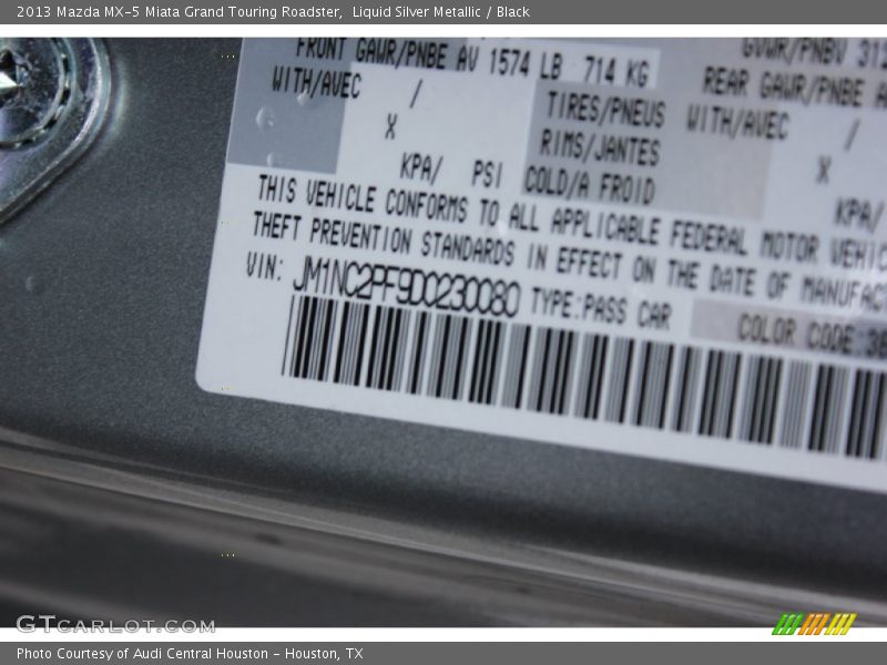 Liquid Silver Metallic / Black 2013 Mazda MX-5 Miata Grand Touring Roadster