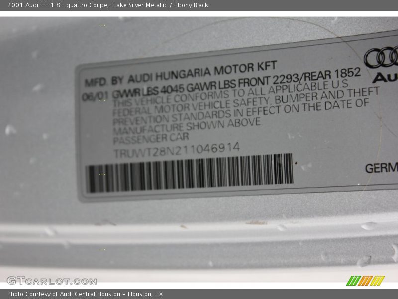 Lake Silver Metallic / Ebony Black 2001 Audi TT 1.8T quattro Coupe