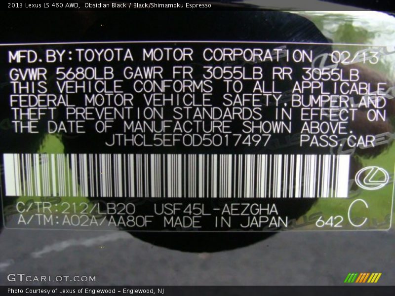 Obsidian Black / Black/Shimamoku Espresso 2013 Lexus LS 460 AWD