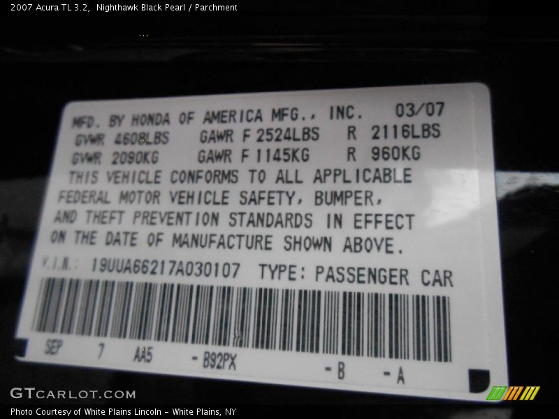 Nighthawk Black Pearl / Parchment 2007 Acura TL 3.2