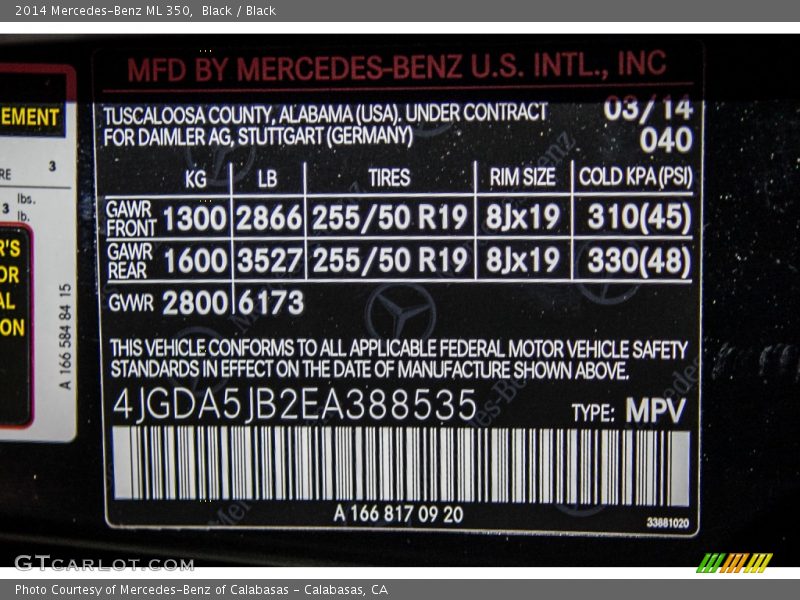 Black / Black 2014 Mercedes-Benz ML 350