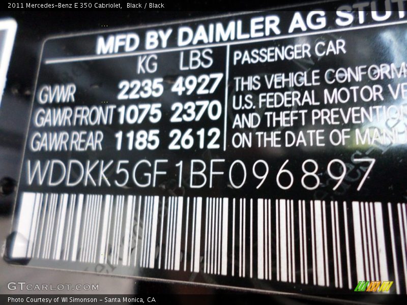 Black / Black 2011 Mercedes-Benz E 350 Cabriolet