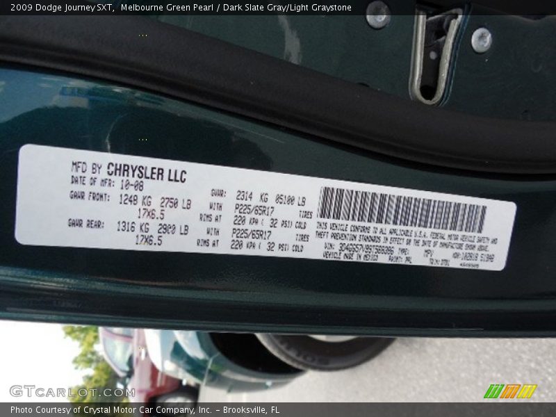 Melbourne Green Pearl / Dark Slate Gray/Light Graystone 2009 Dodge Journey SXT