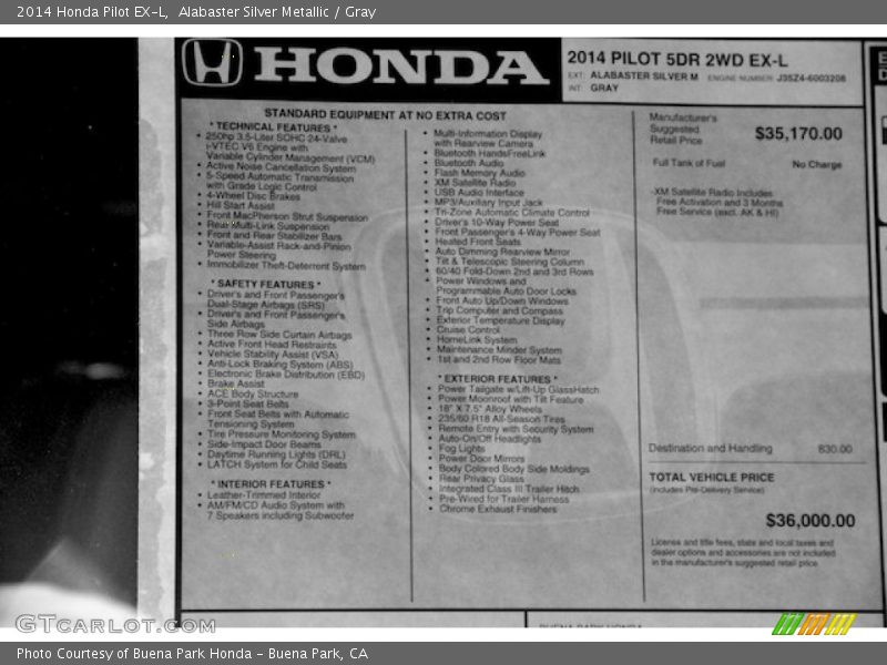 Alabaster Silver Metallic / Gray 2014 Honda Pilot EX-L