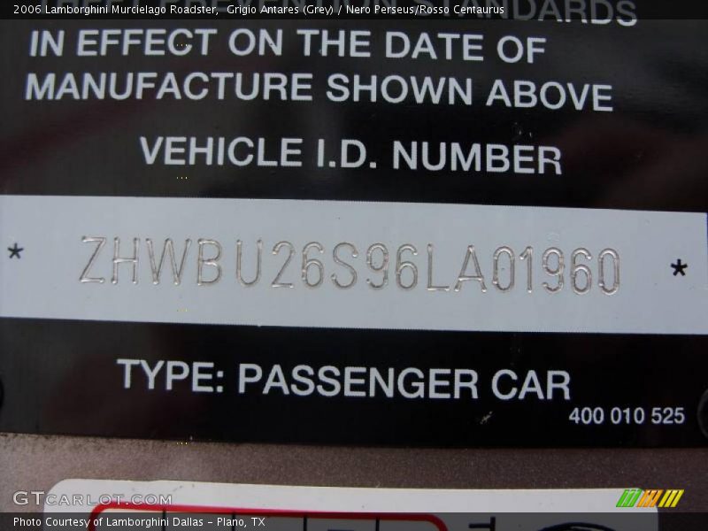 Grigio Antares (Grey) / Nero Perseus/Rosso Centaurus 2006 Lamborghini Murcielago Roadster