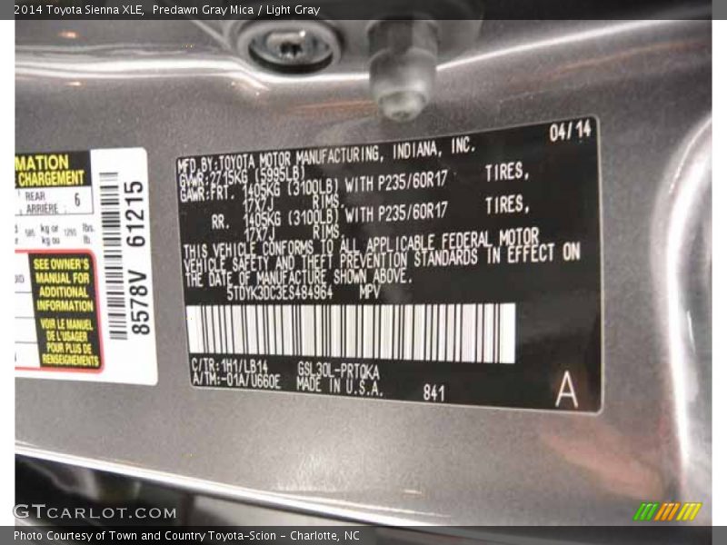 Predawn Gray Mica / Light Gray 2014 Toyota Sienna XLE