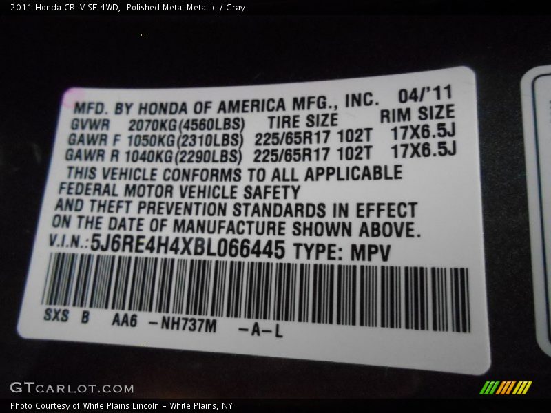 Polished Metal Metallic / Gray 2011 Honda CR-V SE 4WD