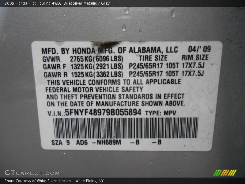 Billet Silver Metallic / Gray 2009 Honda Pilot Touring 4WD