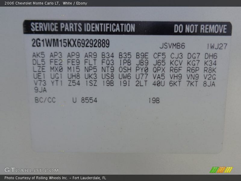 White / Ebony 2006 Chevrolet Monte Carlo LT