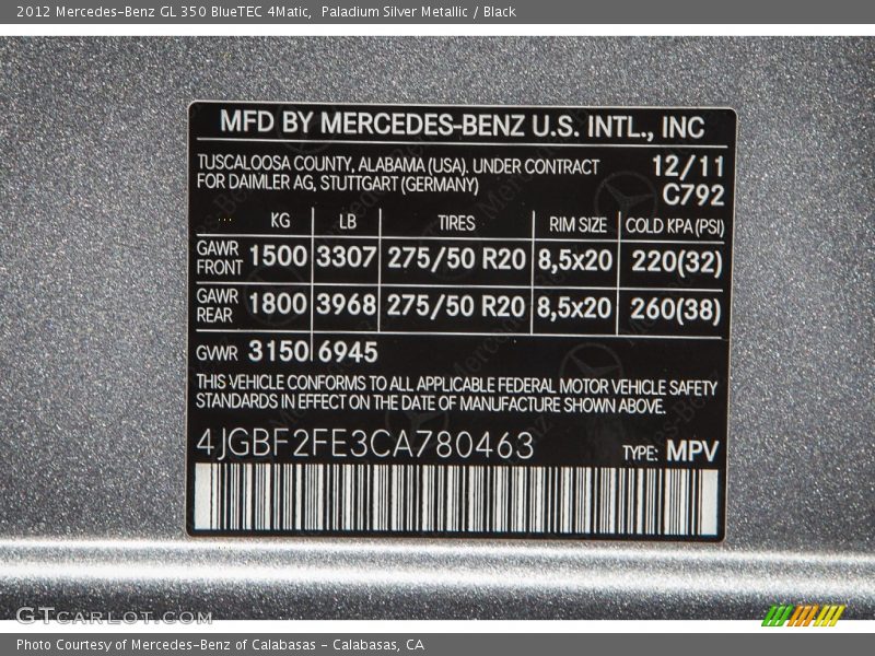 Paladium Silver Metallic / Black 2012 Mercedes-Benz GL 350 BlueTEC 4Matic