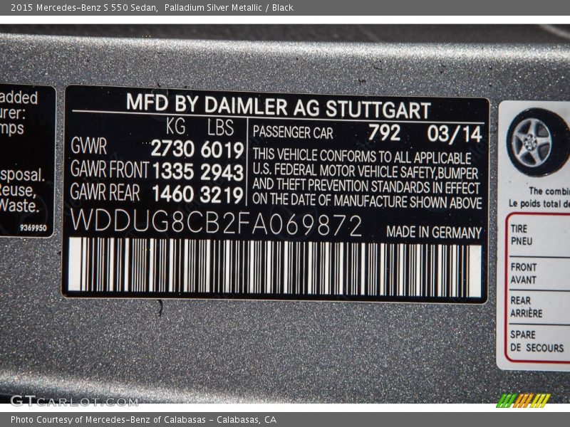 2015 S 550 Sedan Palladium Silver Metallic Color Code 792