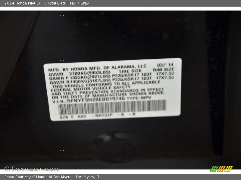 Crystal Black Pearl / Gray 2014 Honda Pilot LX