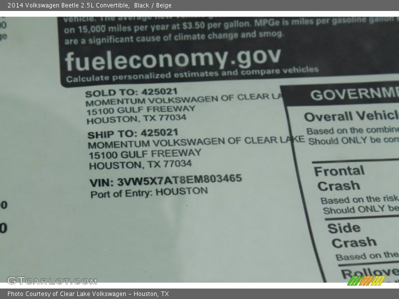 Black / Beige 2014 Volkswagen Beetle 2.5L Convertible