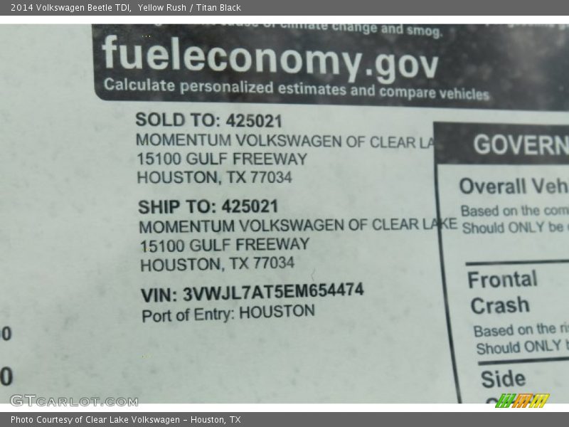 Yellow Rush / Titan Black 2014 Volkswagen Beetle TDI