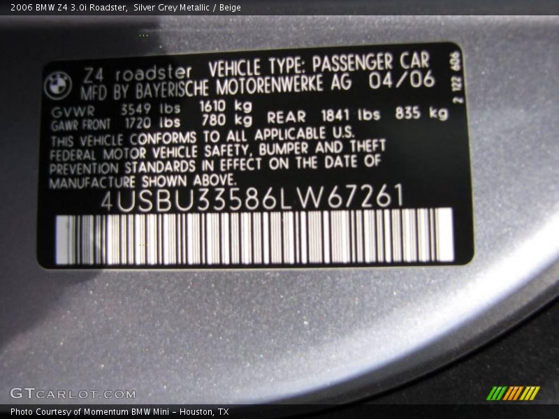 Silver Grey Metallic / Beige 2006 BMW Z4 3.0i Roadster