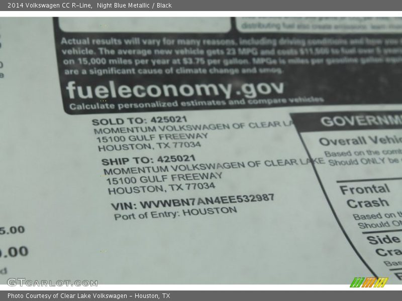 Night Blue Metallic / Black 2014 Volkswagen CC R-Line