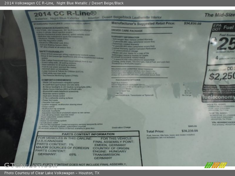 Night Blue Metallic / Desert Beige/Black 2014 Volkswagen CC R-Line