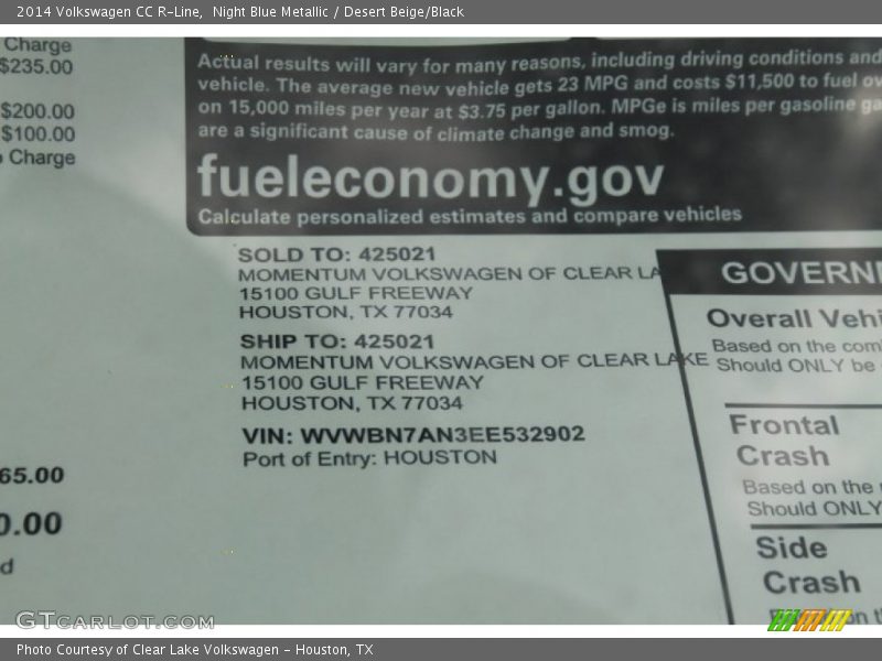 Night Blue Metallic / Desert Beige/Black 2014 Volkswagen CC R-Line