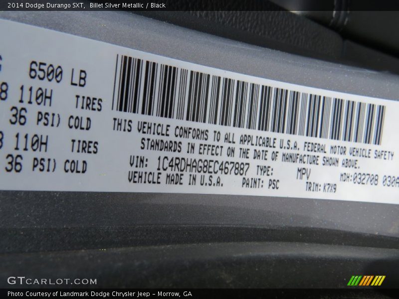 Billet Silver Metallic / Black 2014 Dodge Durango SXT