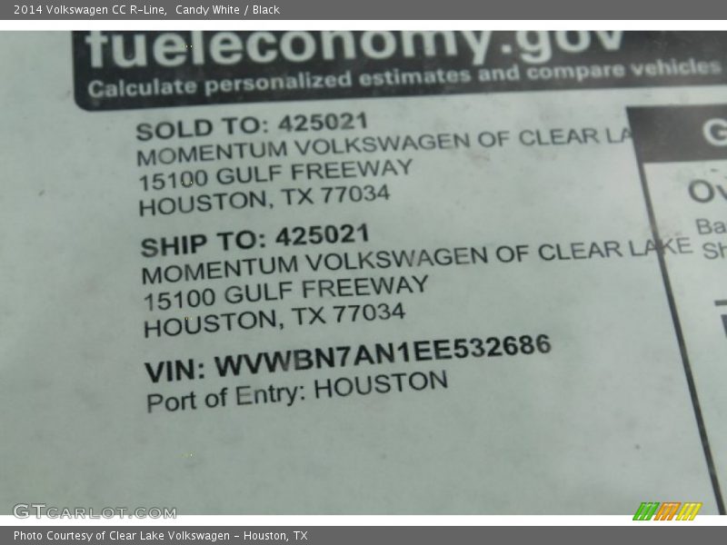 Candy White / Black 2014 Volkswagen CC R-Line