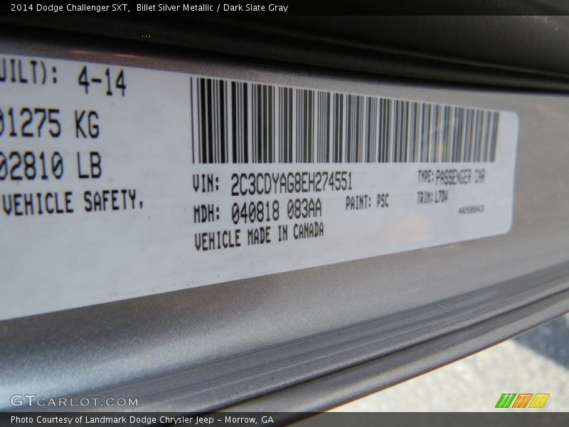 Billet Silver Metallic / Dark Slate Gray 2014 Dodge Challenger SXT