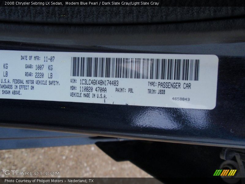 Modern Blue Pearl / Dark Slate Gray/Light Slate Gray 2008 Chrysler Sebring LX Sedan