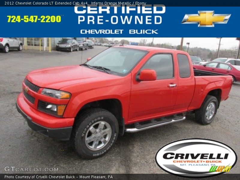 Inferno Orange Metallic / Ebony 2012 Chevrolet Colorado LT Extended Cab 4x4