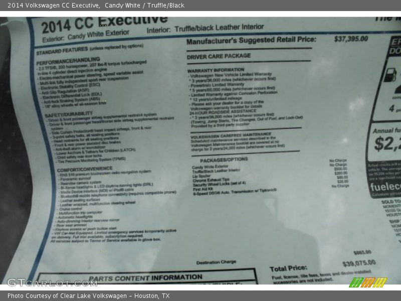 Candy White / Truffle/Black 2014 Volkswagen CC Executive