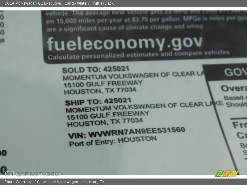 Candy White / Truffle/Black 2014 Volkswagen CC Executive