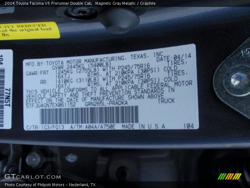 Magnetic Gray Metallic / Graphite 2014 Toyota Tacoma V6 Prerunner Double Cab