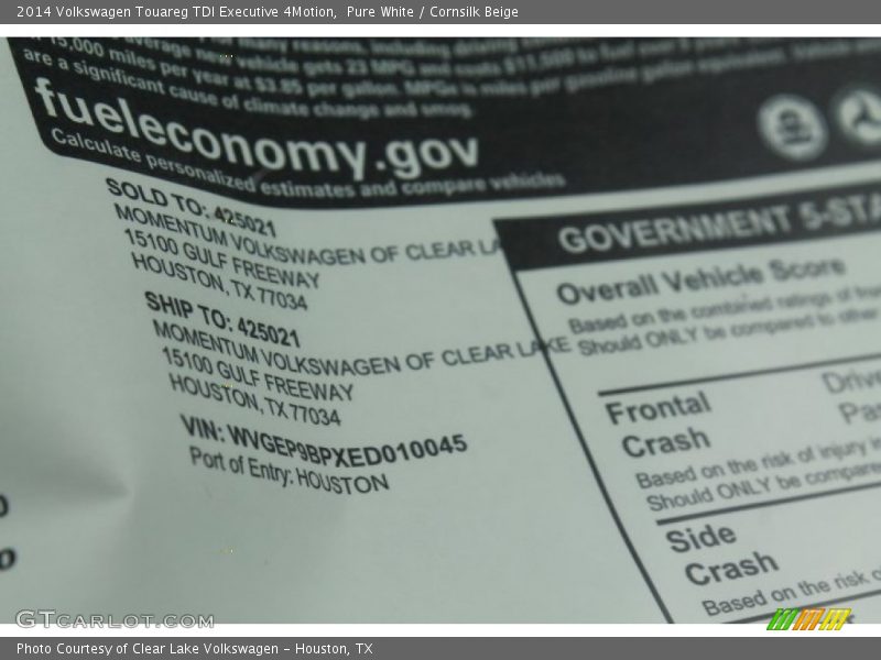 Pure White / Cornsilk Beige 2014 Volkswagen Touareg TDI Executive 4Motion