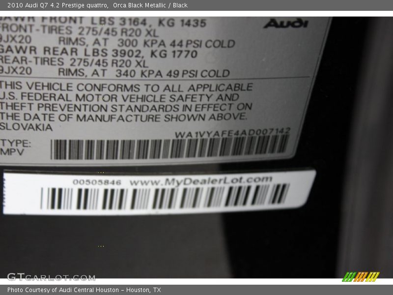 Orca Black Metallic / Black 2010 Audi Q7 4.2 Prestige quattro