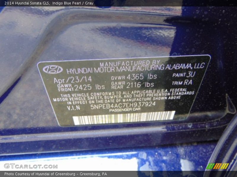 Indigo Blue Pearl / Gray 2014 Hyundai Sonata GLS
