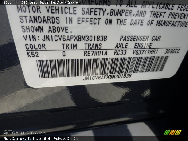 Blue Slate / Graphite 2011 Infiniti G 37 Journey Sedan