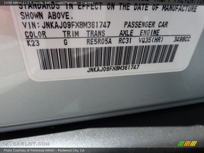 Liquid Platinum / Graphite 2008 Infiniti EX 35 Journey AWD