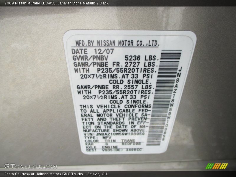 Saharan Stone Metallic / Black 2009 Nissan Murano LE AWD