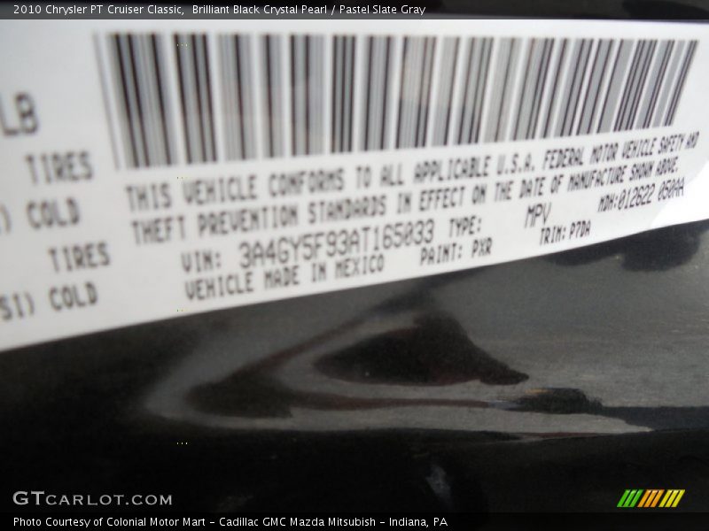 Brilliant Black Crystal Pearl / Pastel Slate Gray 2010 Chrysler PT Cruiser Classic