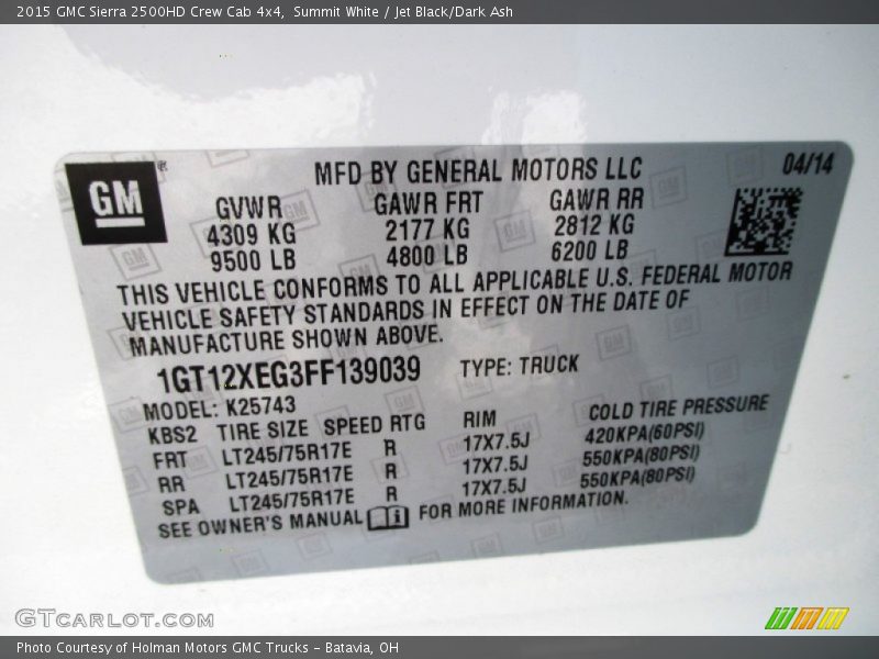 Summit White / Jet Black/Dark Ash 2015 GMC Sierra 2500HD Crew Cab 4x4