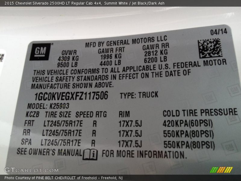 Summit White / Jet Black/Dark Ash 2015 Chevrolet Silverado 2500HD LT Regular Cab 4x4