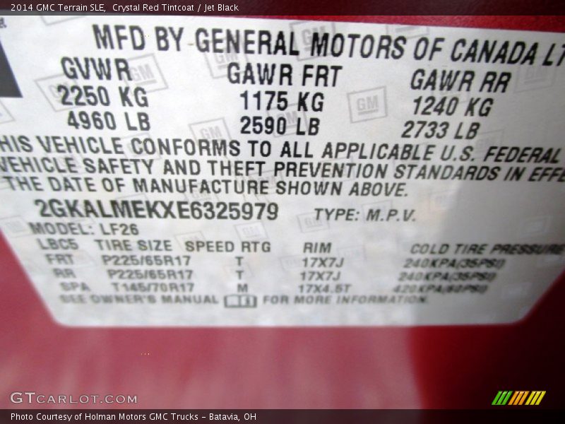 Crystal Red Tintcoat / Jet Black 2014 GMC Terrain SLE