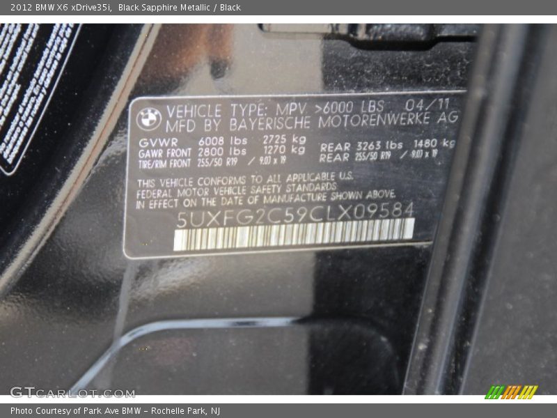 Black Sapphire Metallic / Black 2012 BMW X6 xDrive35i