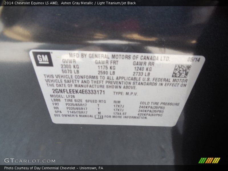 Ashen Gray Metallic / Light Titanium/Jet Black 2014 Chevrolet Equinox LS AWD